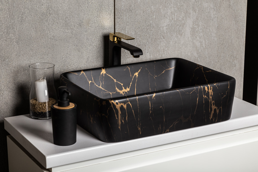 Kerra Lavoar ceramic KR-182 cu model de marmură neagră și aurie [2]