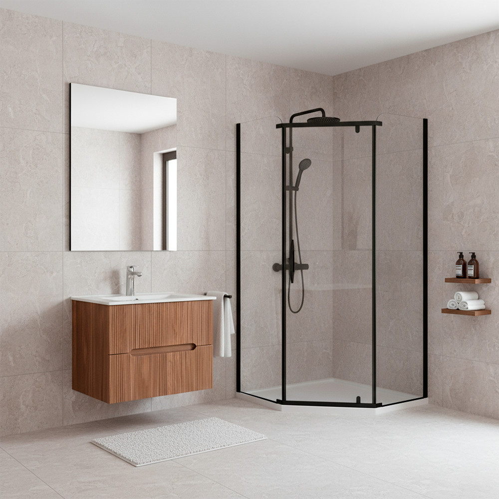 Leziter Celtic 90x90 cm cabină de duș pentagonală cu tavă de duș negru [1]