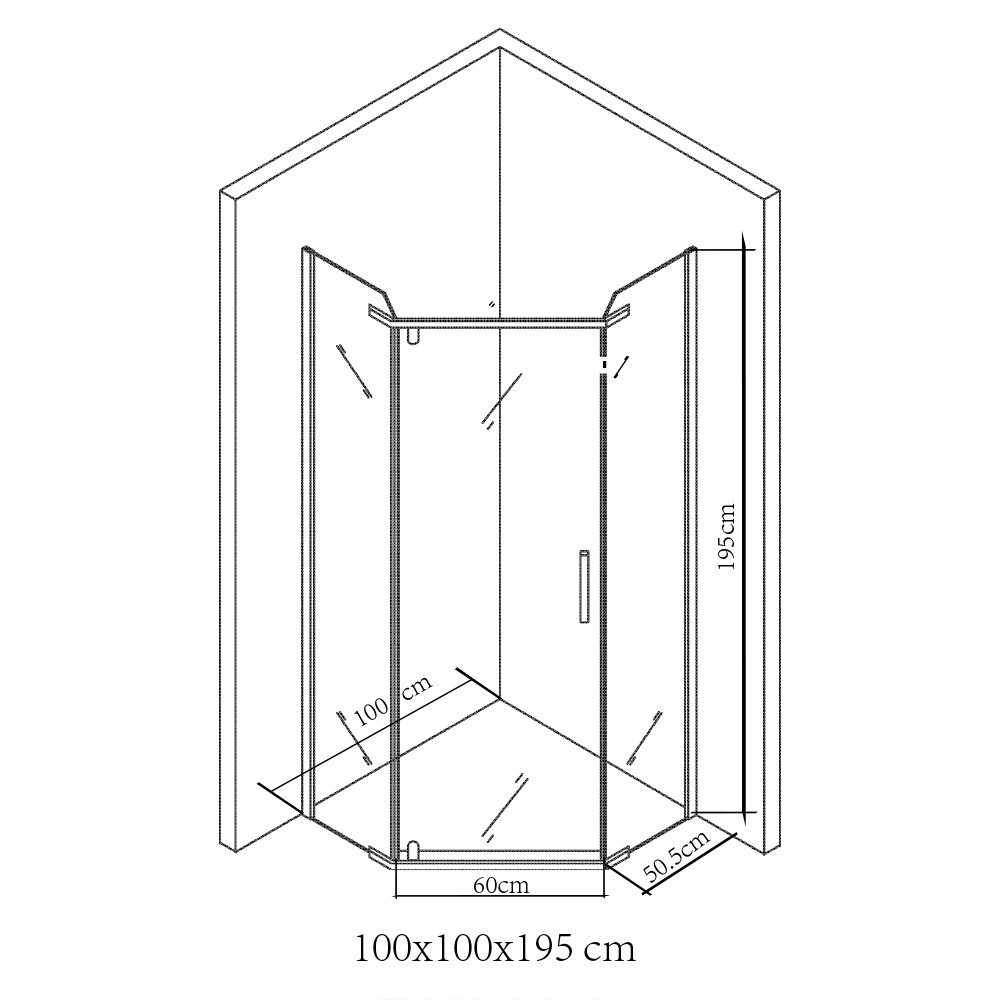 Leziter Celtic 100x100 cm cabină de duș pentagonală cu tavă de duș negru [2]
