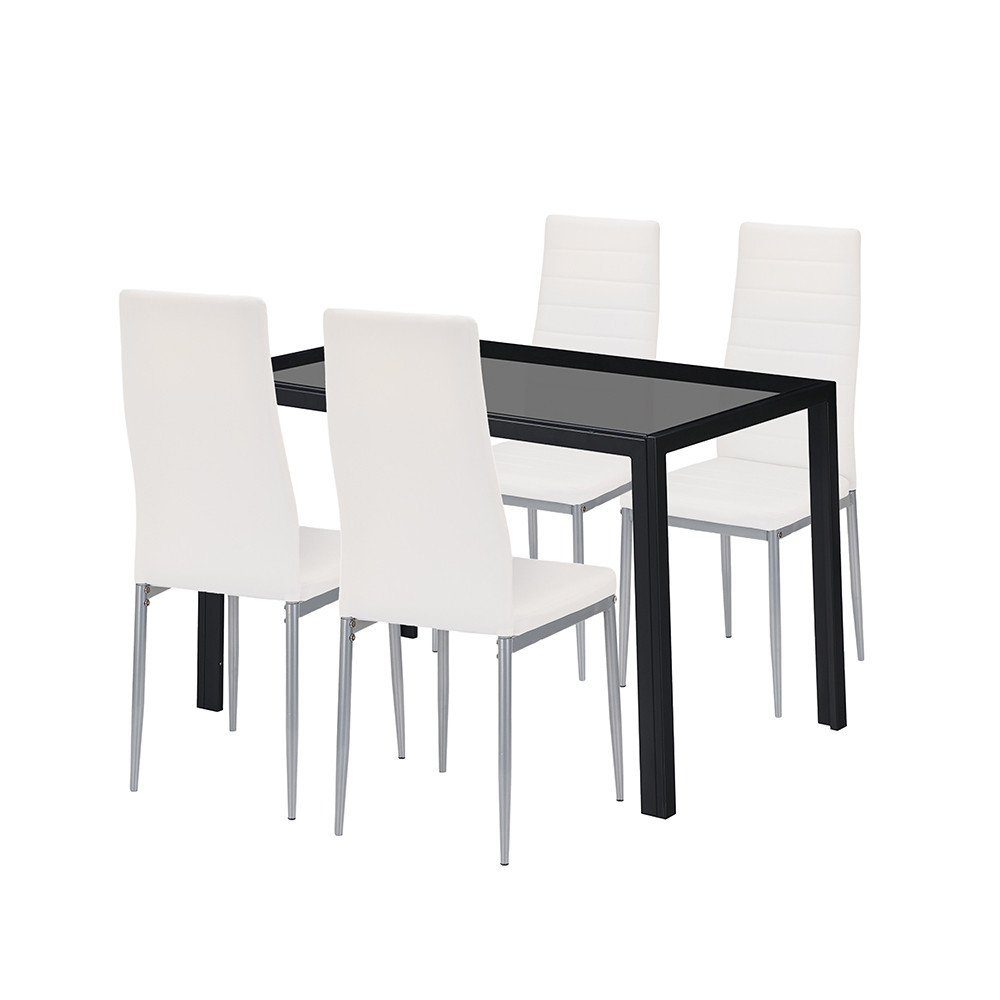 Mobilier - Leziter Rowan 4+1 set de sufragerie alb-gri