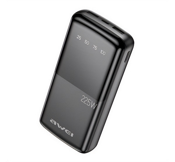 Produse temporar indisponibile - AWEI AWEI P13K încărcător de urgență 2 prize USB+Type-C (20000mAh, 22.5W, încărcător rapid PD, afișaj LED) NEGRU
