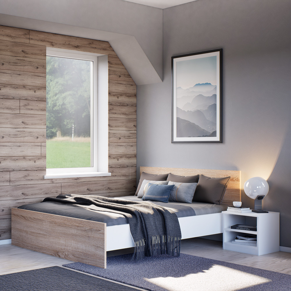 Leziter Pat dublu Miami fără cadru de pat 140x200 cm stejar sonoma-alb [1]