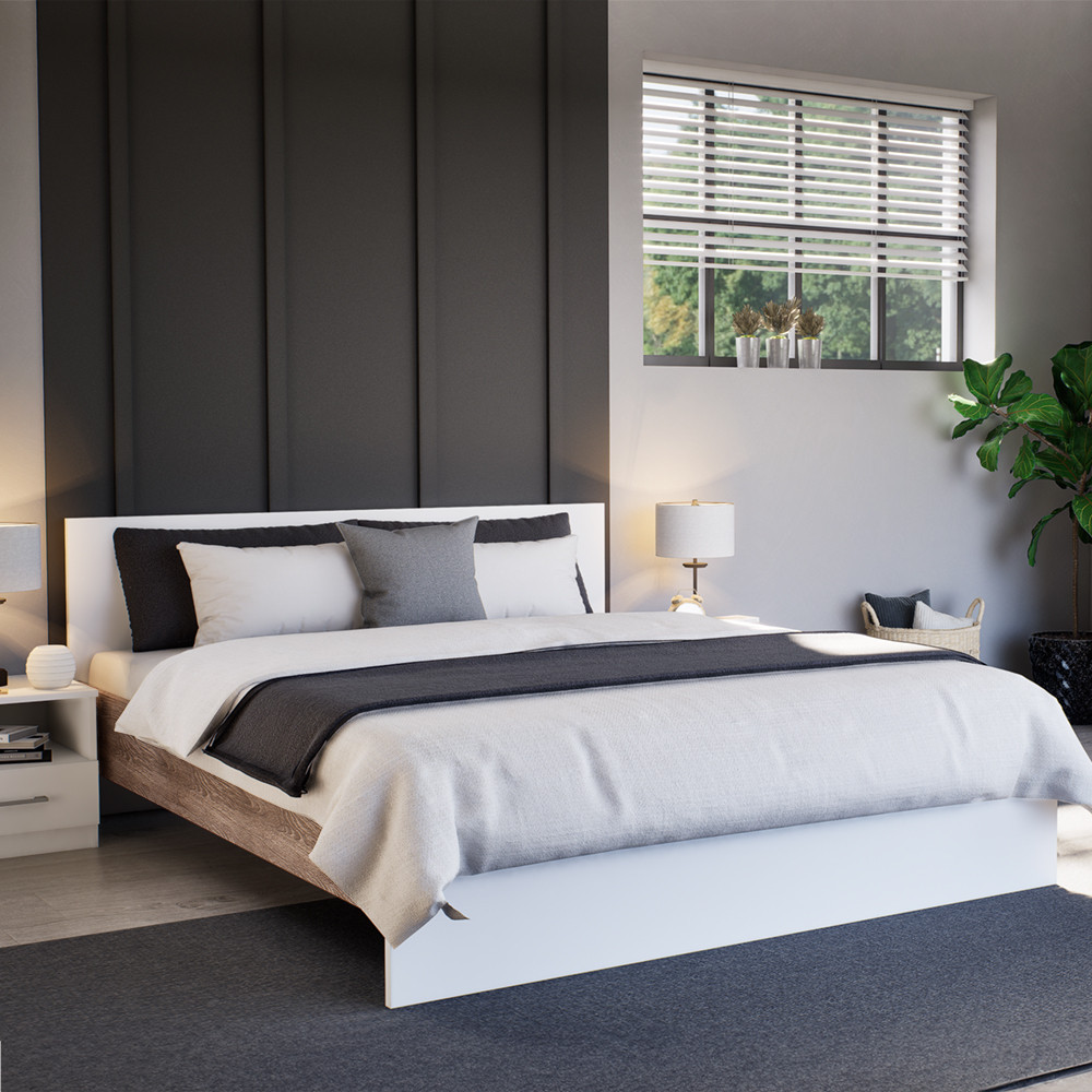 Leziter Pat dublu Miami fără cadru 160x200 cm alb-stejar York [1]