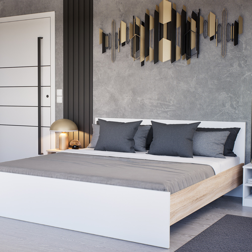 Leziter Pat dublu Miami fără cadru 180x200 cm alb-stejar sonoma [1]