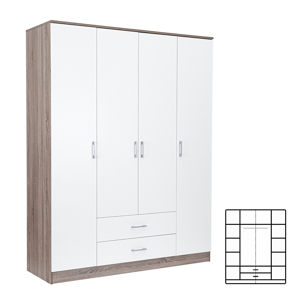 Mobilier dormitor - Leziter Dulap Miami 160x205 cm alb-stejar York