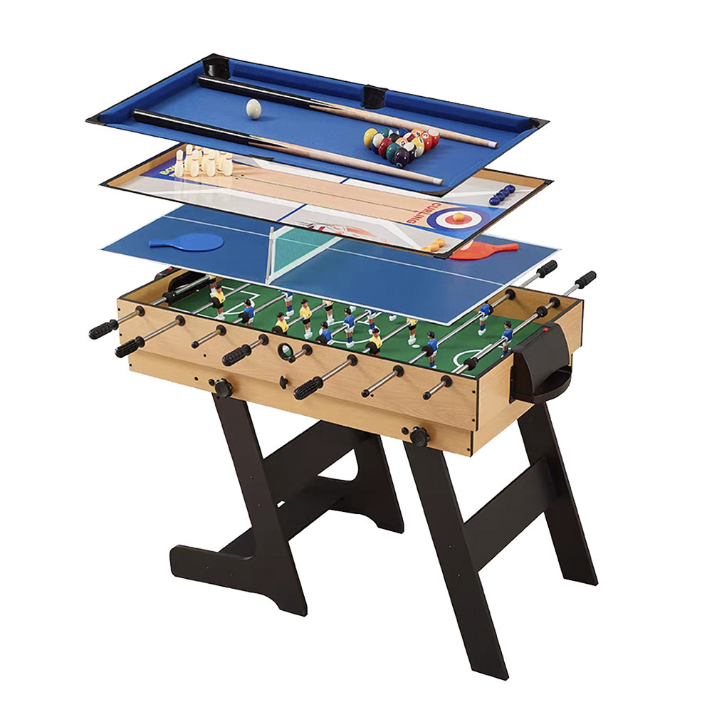 Jocuri și sport - Leziter Masă de joc 4 în 1 pentru foosball, ping-pong, biliard și curling bowling