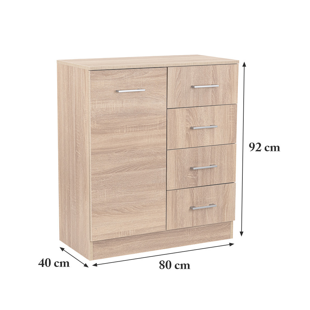 Leziter Comodă Miami cu 1 ușă și 4 sertare 80x92 cm stejar sonoma-stejar sonoma [2]