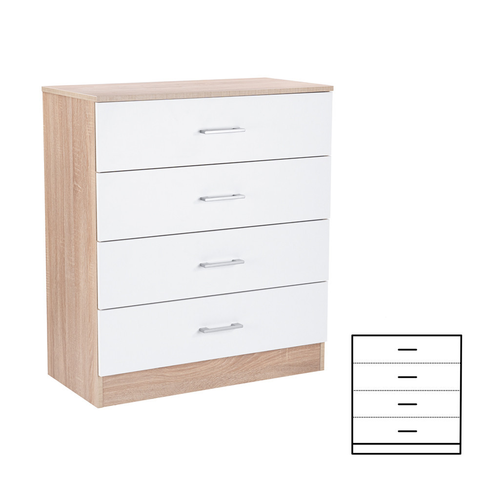 Comodă - Leziter Comodă Miami cu 4 sertare 80x92 cm alb-stejar sonoma