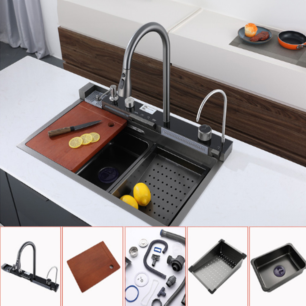 Chiuvetă inox - Leziter Chiuvetă multifuncțională Catania din oțel inoxidabil cu baterie digitală