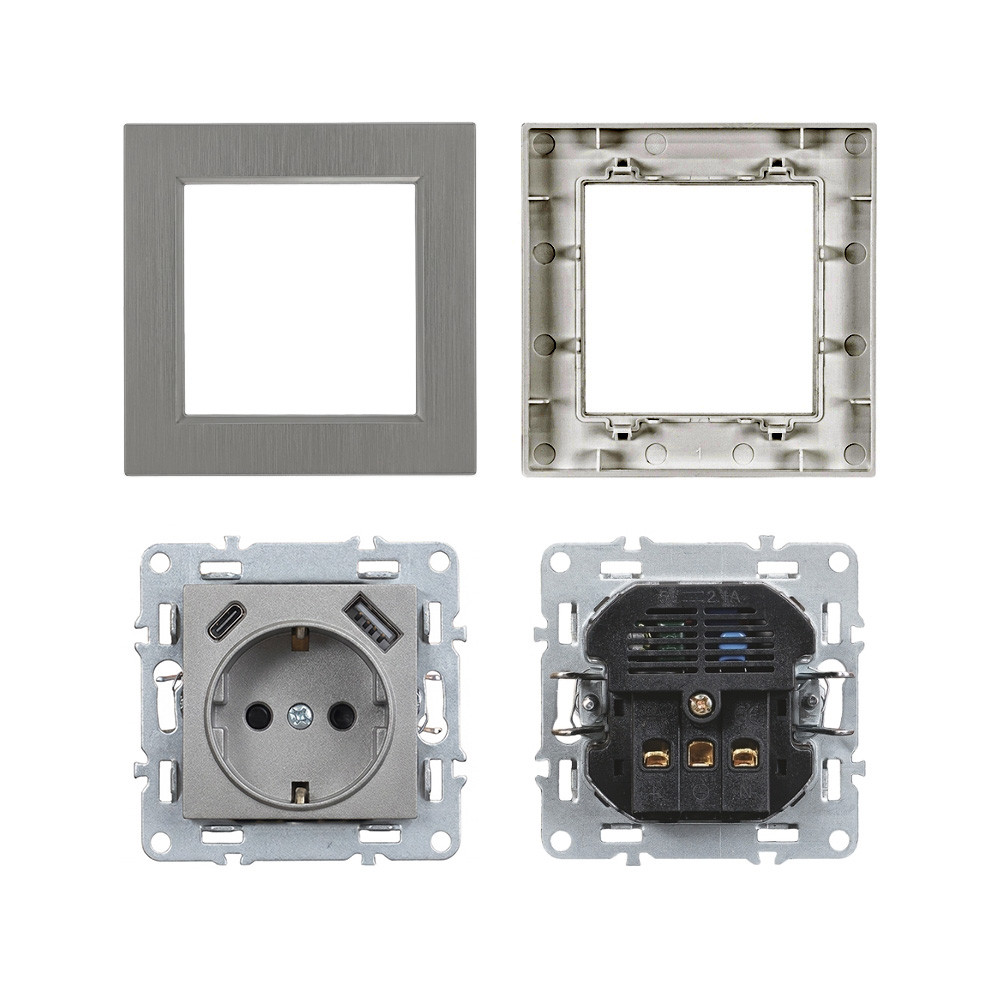 Leziter Priză Nova cu conector USB cu cadru gri [3]