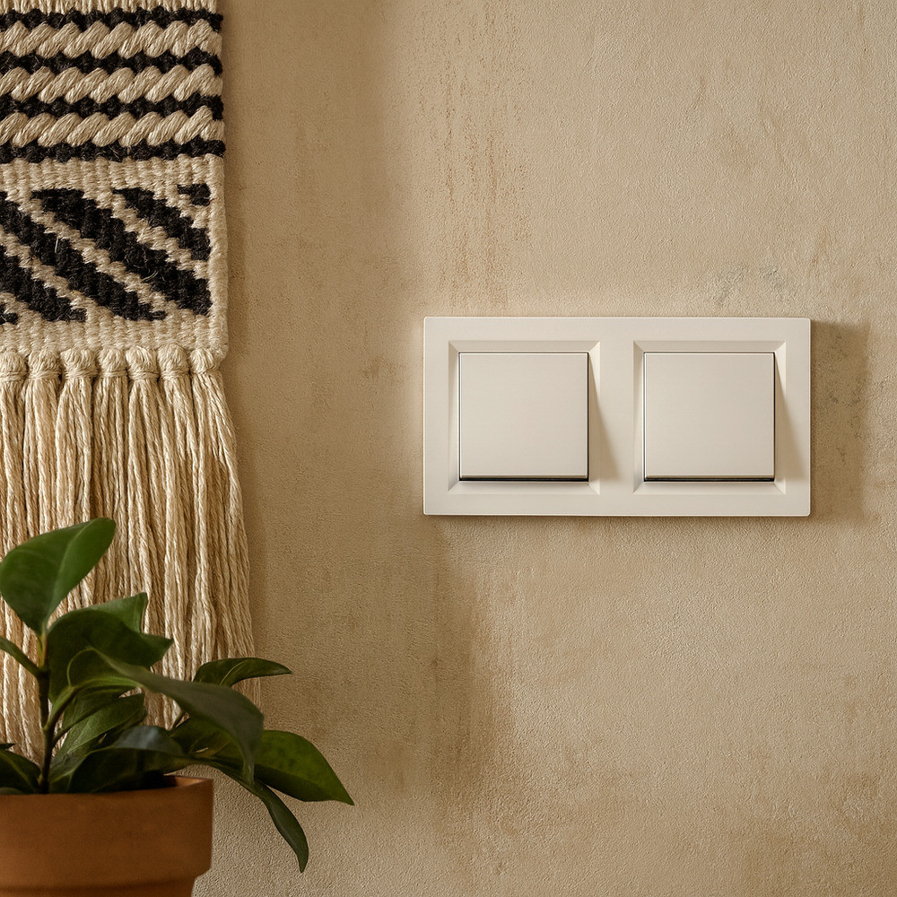 Leziter Întrerupător unipolar cu circuit dublu Nova 101 cu cadru alb [1]