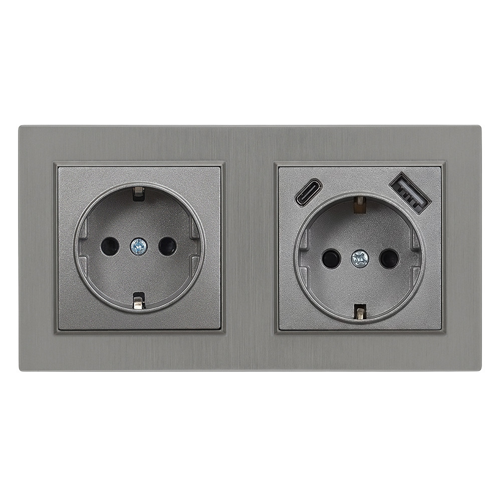 Conector, soclu - Leziter Ștecher Nova cu conector USB cu cadru gri