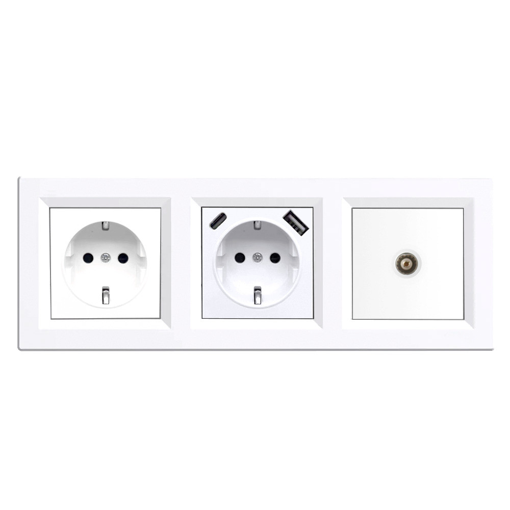 Conector, soclu - Leziter Ștecher Nova, USB, priză TV cu cadru alb