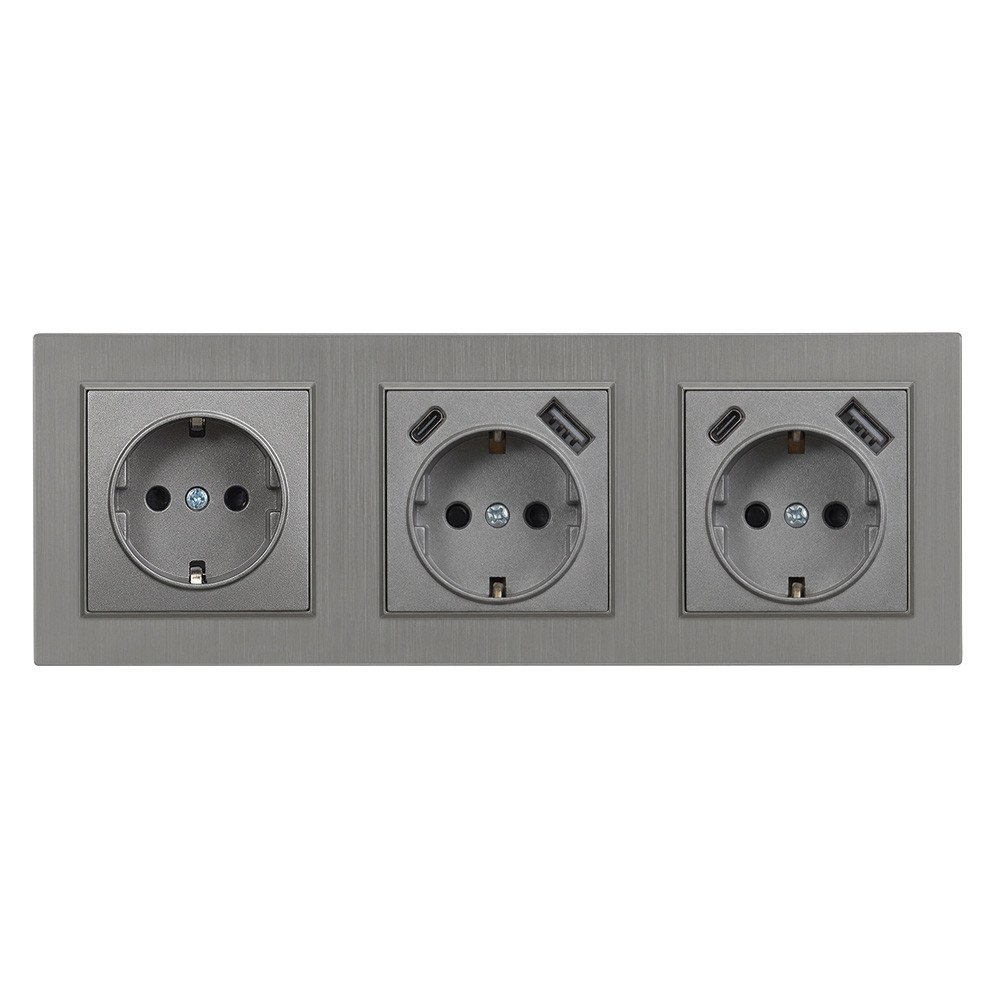 Conector, soclu - Leziter Mufa Nova III cu două conectori USB cu cadru gri