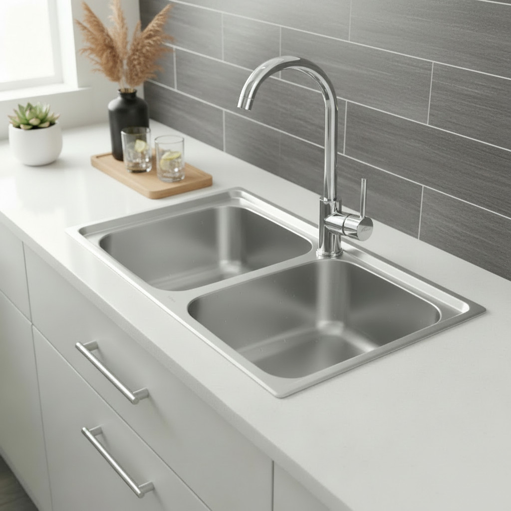 Leziter Chiuvetă pătrată Nago din oțel inoxidabil cu două cuve [1]