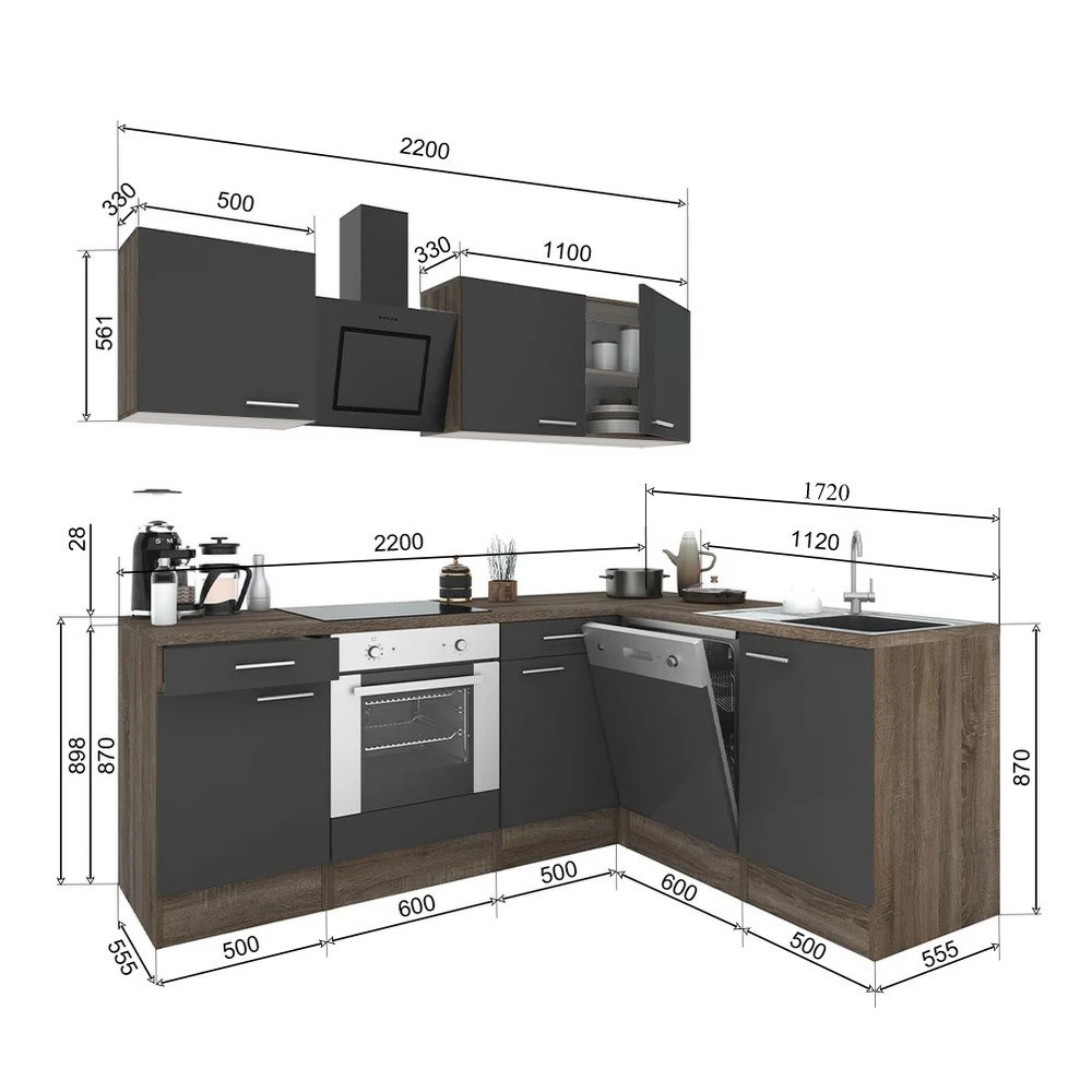 Leziter Dulap de bucătărie de colț Yorki 220 cu cuptor de jos [5]