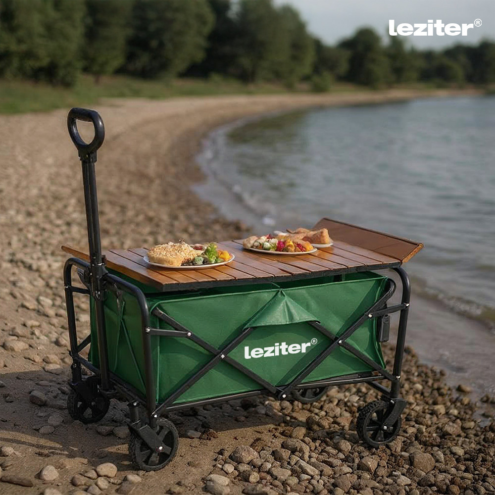 Leziter Cărucior de plajă pliabil standard de grădină cu masă verde [1]