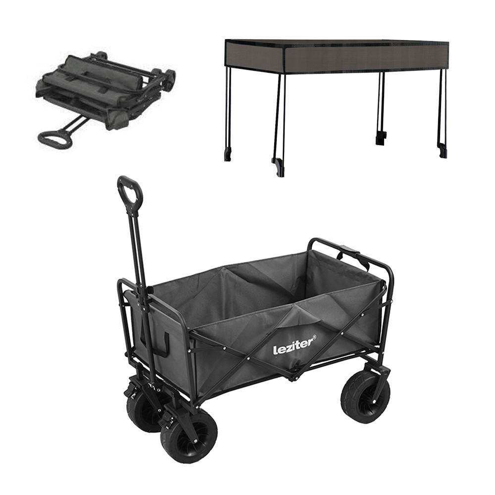 Cărucior grădină - Leziter Cărucior de plajă pliabil premium de grădină cu acoperiș gri
