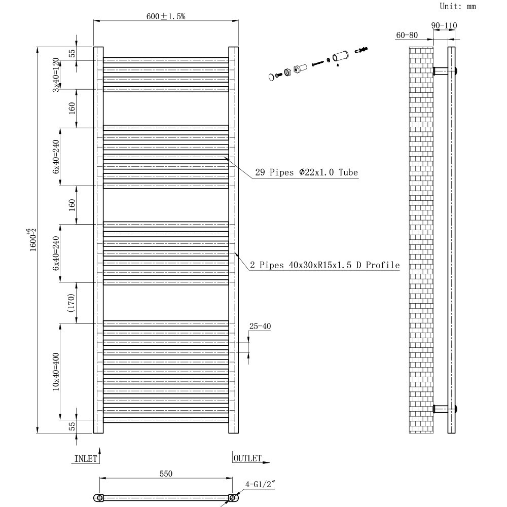 Leziter Radiator uscător de prosoape drept 1600x600 mm alb [2]