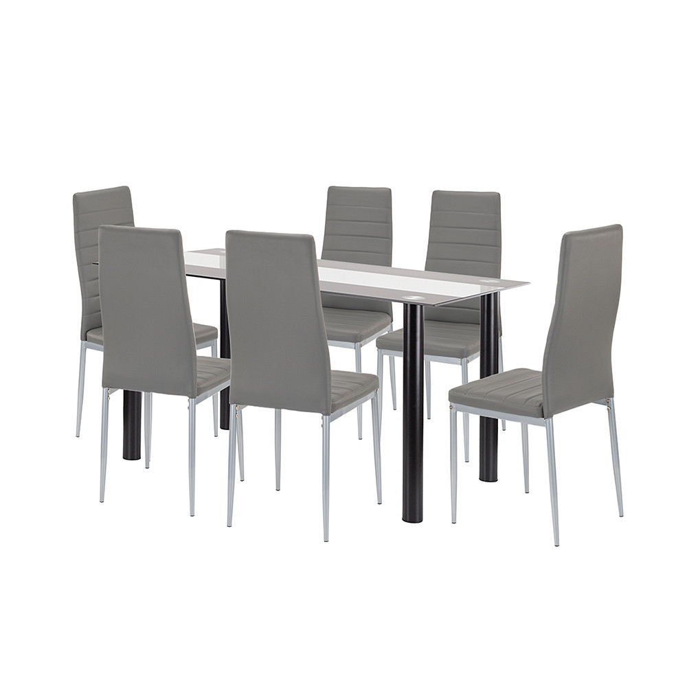 Mobilier sufragerie - Leziter Denton 6+1 set de luat masa gri-gri