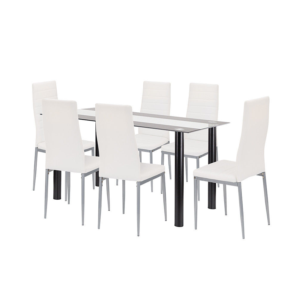 Mobilier sufragerie - Leziter Denton 6+1 set de luat masa alb-gri