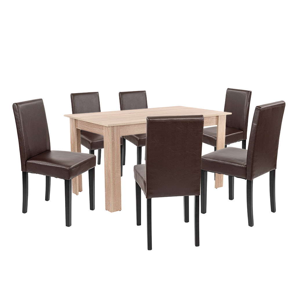 Mobilier sufragerie - Leziter Set de masă Leon 6 1, stejar Sonoma-maro