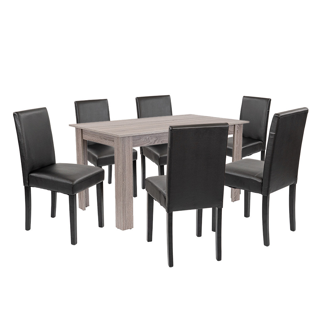 Mobilier sufragerie - Leziter Set de masă Leon 6 1 stejar York-negru
