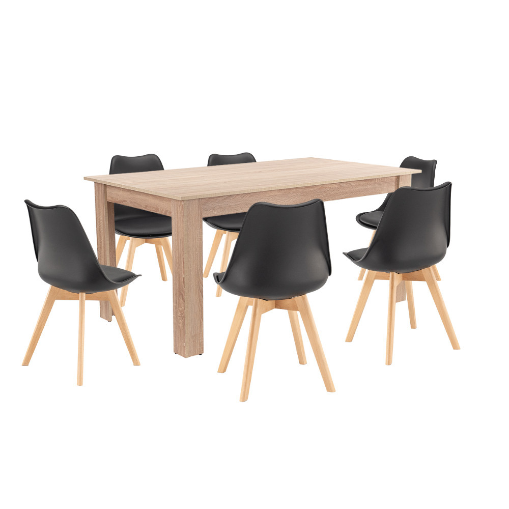 Set masă - Leziter Set de masă Lola 6 1 negru-stejar Sonoma