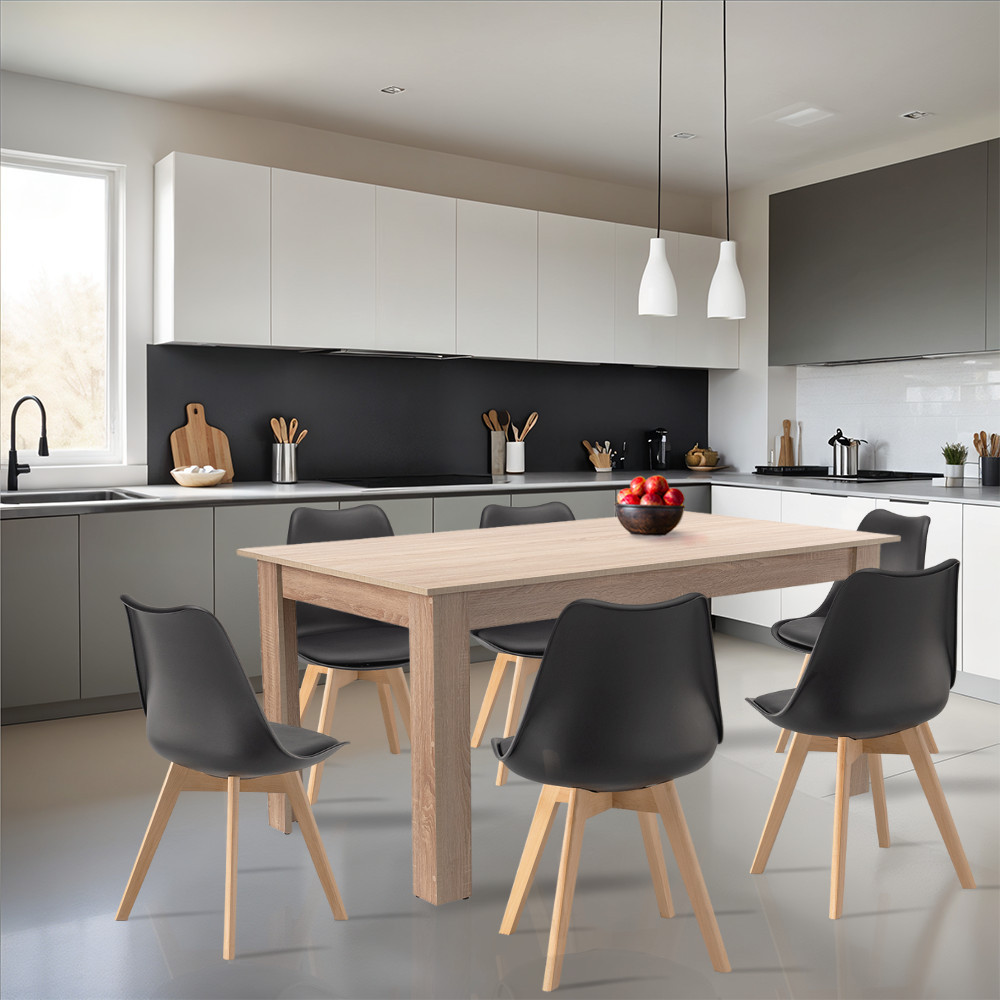 Leziter Set de masă Lola 6 1 negru-stejar Sonoma [1]