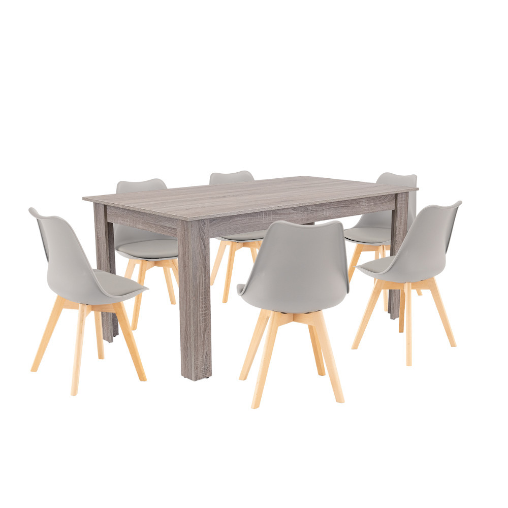 Mobilier sufragerie - Leziter Set de masă Lola 6 1 gri-stejar York