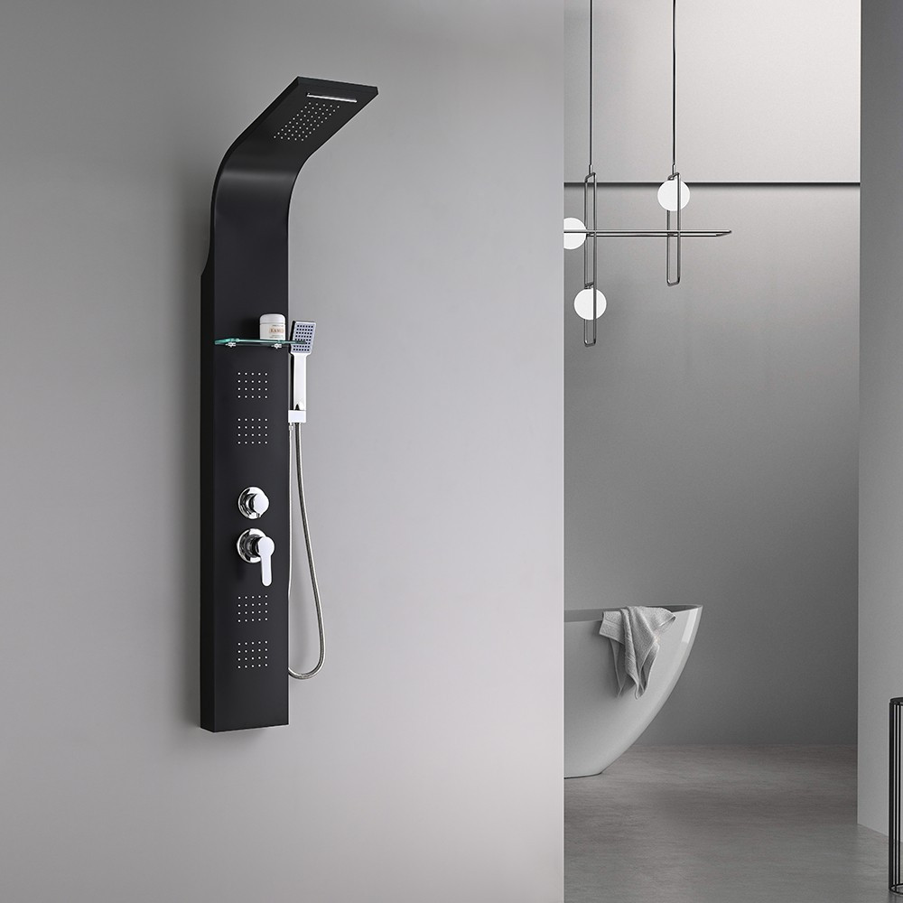 Leziter Panou de duș cu hidromasaj Alegro Black, oțel inoxidabil [1]