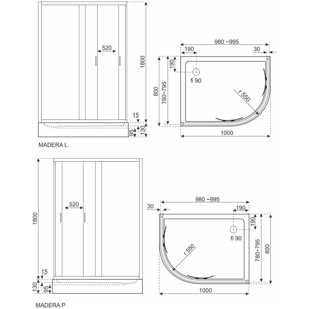 Kerra Cabină de duș curbată universală Madera 100x80 fără cădiță [2]