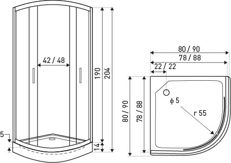 Kerra Malibu 80 cabină de duș curbată cu tavă de duș [1]
