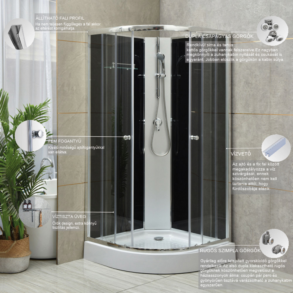 Leziter Cabină de duș Marco Black II 80x80 cm cu cădiță de duș [4]