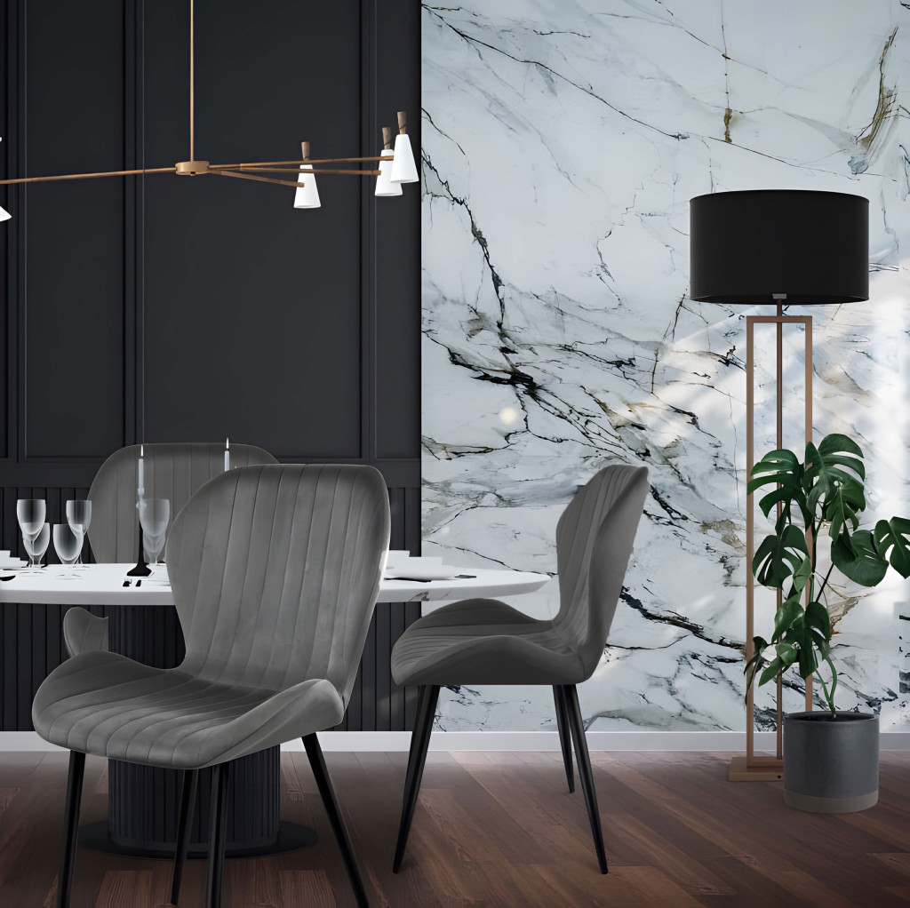 Homelux Set de 4 scaune din piele de căprioară gri scaun [7]