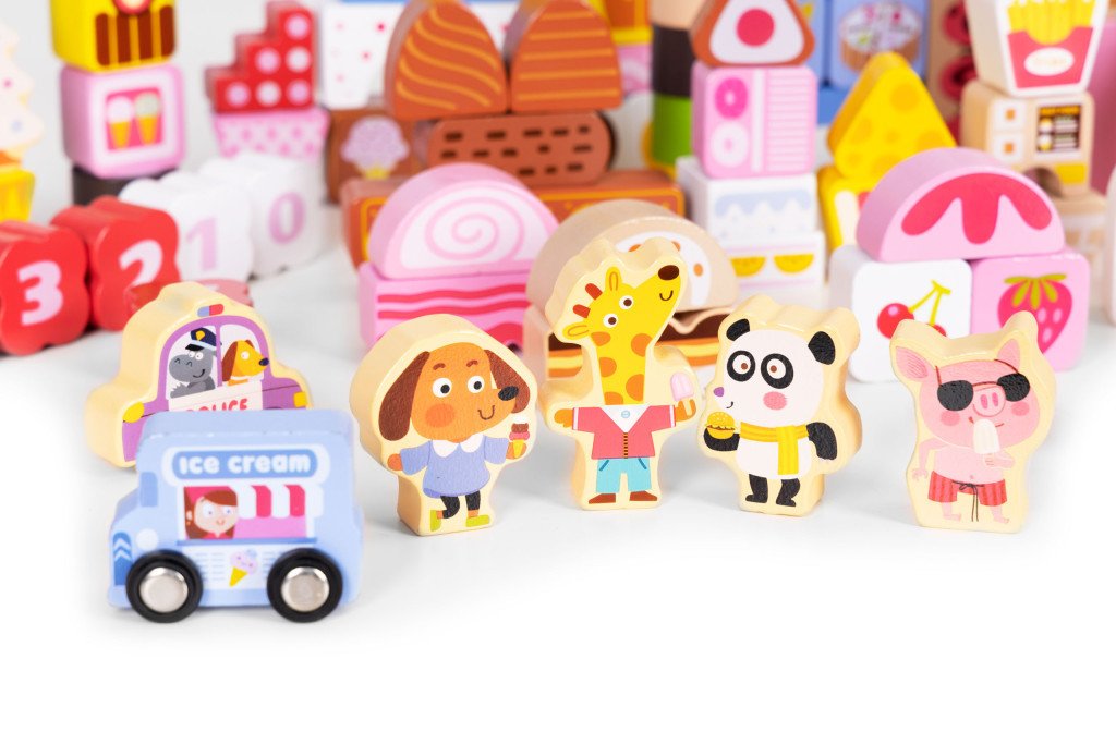 Homelux Candy city set de blocuri de construcție din lemn 116 piese [1]