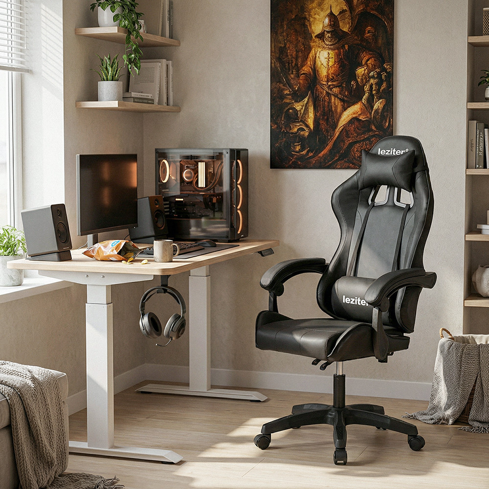 Leziter Raven gamer birou scaun pivotant negru [1]