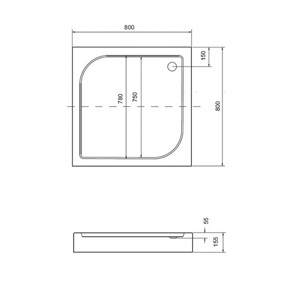 Kerra Cădiță de duș pătrată acrilică Oskar - joasă 80x80 cm [2]