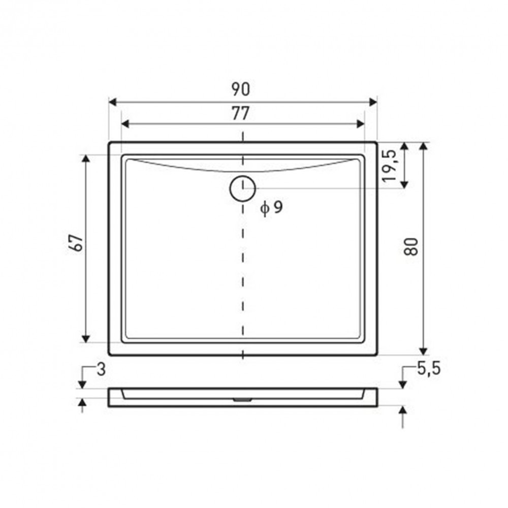 Kerra Cădiță de duș pătrată universală Oskar cu profil redus 90x80 cm [1]