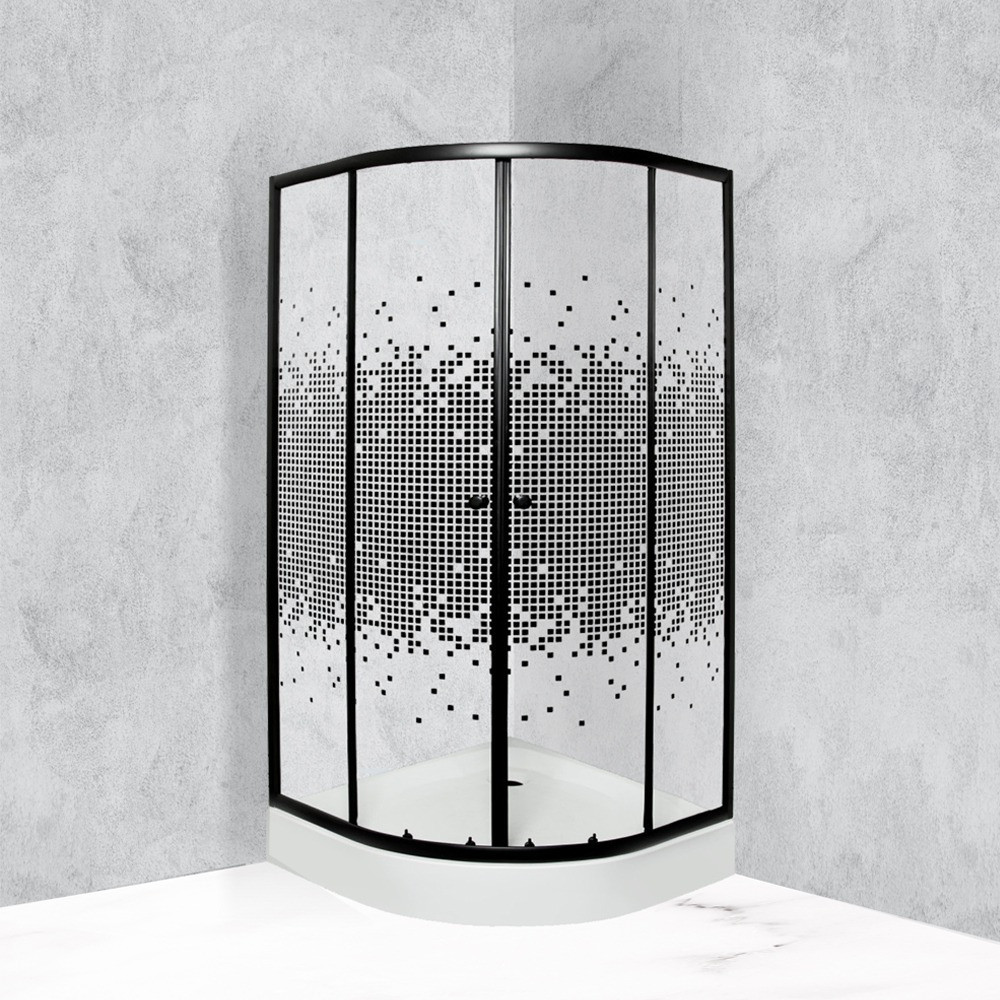 Kerra Cabină de duș curbată Pixel Black 90 cu cădiță de duș [1]