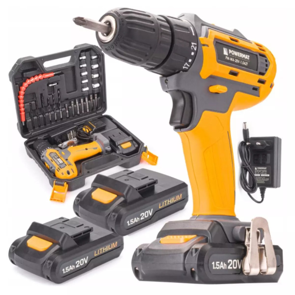 Produse temporar indisponibile - Powermat Set de mașini de găurit/șurubelniță fără fir 28 buc PM-WA-20V-1.5AZT