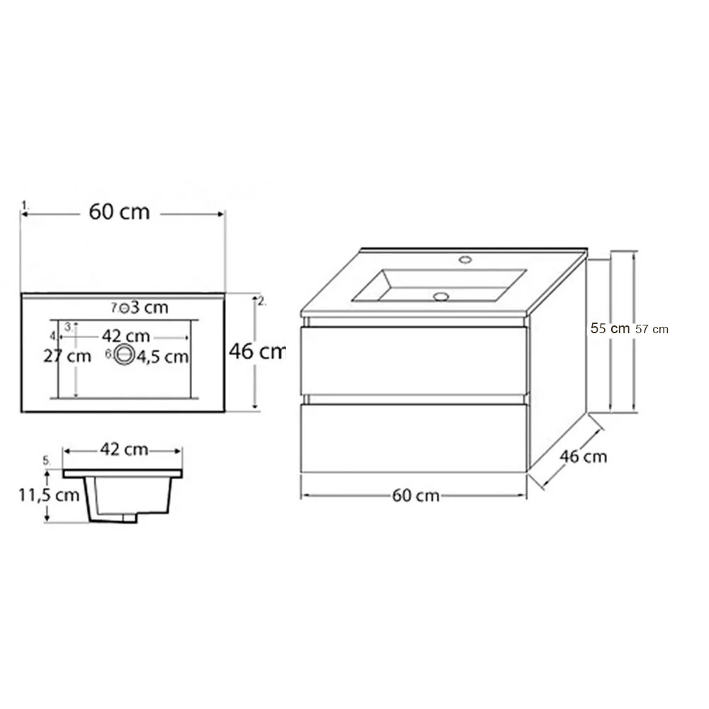 Leziter Dulap de bază Porto 60 cu lavoar [2]