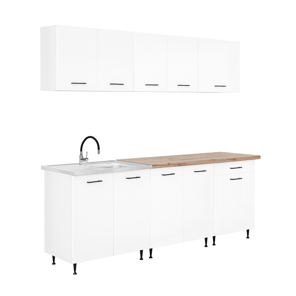 Mobilier bucătărie - Leziter Dulap de bucătărie Primo 220 alb, blat de lucru din stejar charlestone