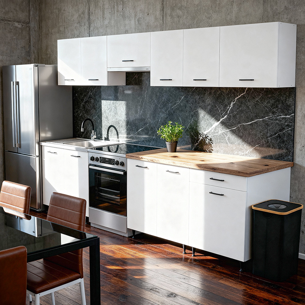 Leziter Unitate de bucătărie Primo 280 cu blat de lucru din stejar charlestone alb [1]