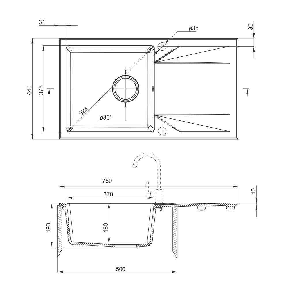 Premier Chiuvetă Astro cu o cuvă și picurare din granit, antracit [1]