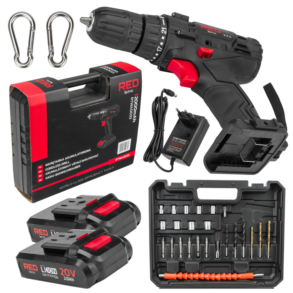 Şurubelniţă - Red Technic Șurubelniță fără fir cu LCD, 2x Baterii 20V, Roșu Technic RTWA0033