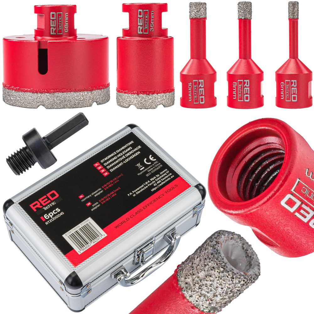 Accesorii aparat bricolaj - Red Technic Set de 5 burghie cu adaptor pentru ferăstrău diamantat 6-68 mm HEX M14 RTZOD0045