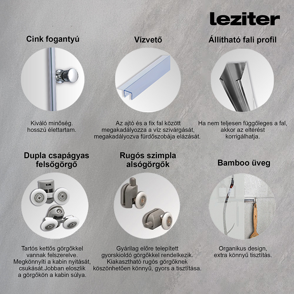 Leziter Cabină de duș curbată Spirit Bamboo 90x90 cm fără cădiță de duș [3]