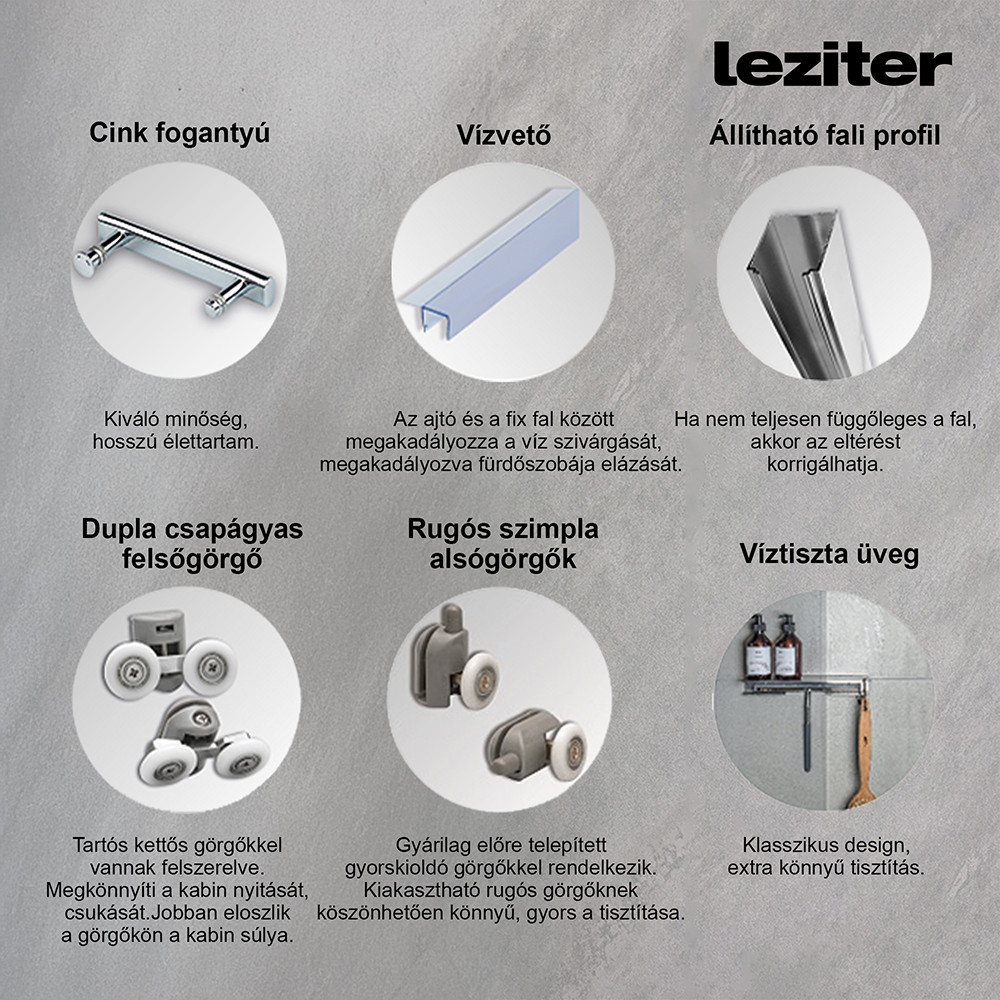 Leziter Cabină de duș pătrată Spirit Clear 90x90 cm cu cădiță de duș, neagră [3]