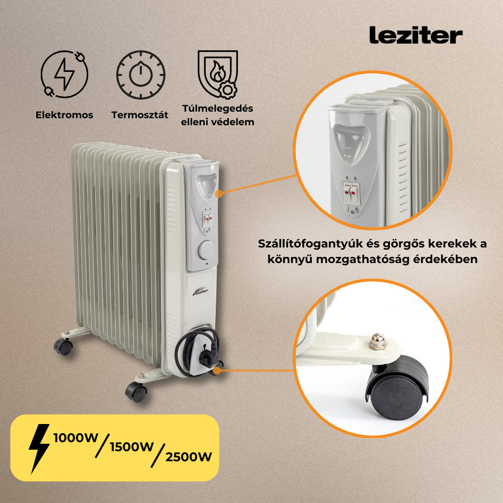 Leziter Radiator cu ulei Norde, format din 11 piese, 1000W/1500W/2500W [3]